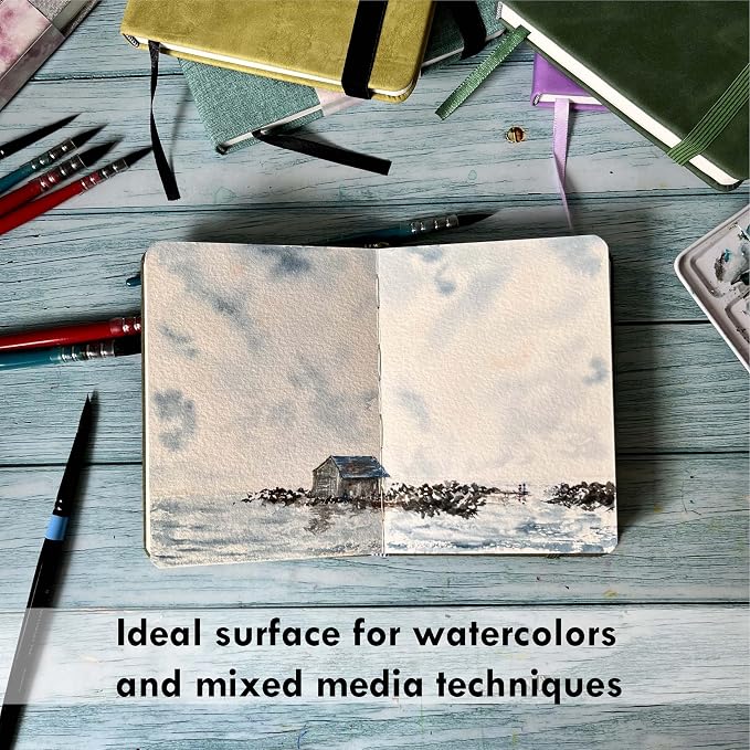 tumuarta Watercolor Sketchbook, 7.5x5, 140 LB, 300GSM, 100% Cotton Paper, Cold Press, 24 Sheets,48 Pages, Watercolor Journal for Use As Travel Sketch Book and Mixed Media Pad On The Go