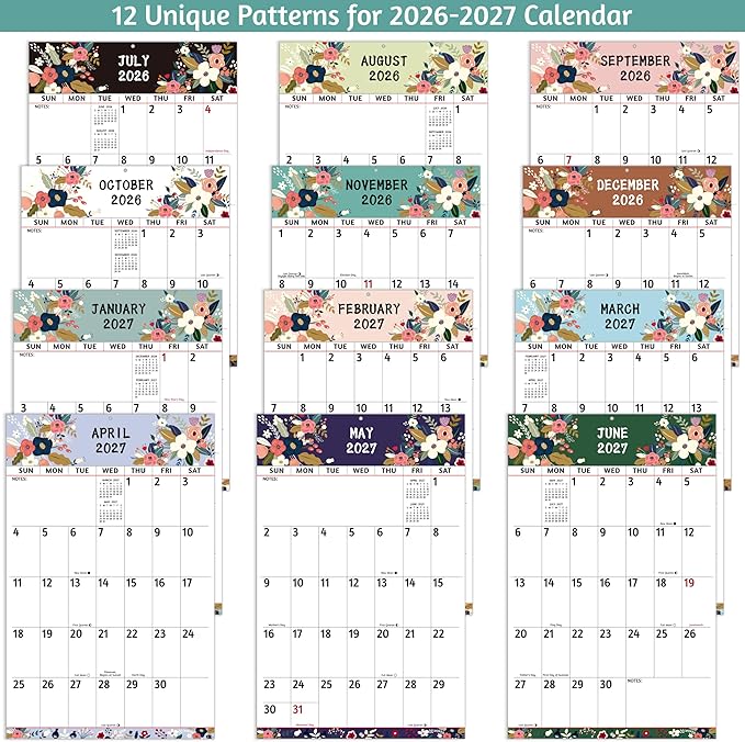 2026-2027 Wall Calendar - Large Print Calendar 2026-2027, 18 Monthly Calendar, Jul. 2026 - Dec. 2027, 14.6 x 22.8 In (Open), with Big Numbers, Large Grid, Notes, Moon Phases, Great for Planning