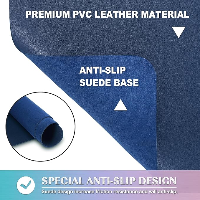 K KNODEL Large Desk Protector Mat, Leather Desk Pad (35.4"x17", Dark Blue) | Non-Slip Desk Mat, Desk Pads and Blotters, Desktop Mat, Desk Protector and Cover, Office Computer, Laptop and Keyboard Mat
