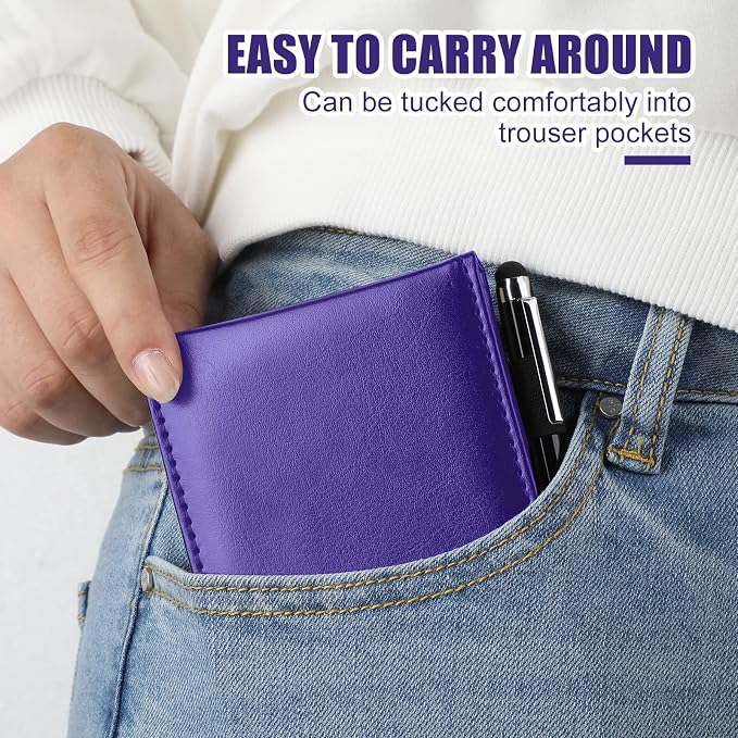 Outus 10 Pcs Mini Pocket Notepad Holder Set Included Small Leather Pocket Notebook Holder with 50 Lined Sheets, Metal Pen, 8 Pcs 3 x 5 Inch Memo Book Refills, 30 Lined Paper Per Note Pad (Purple)