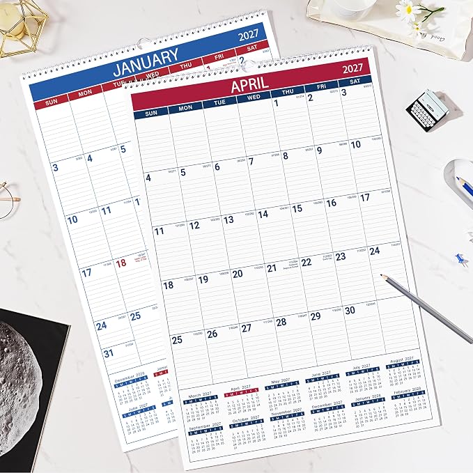 2027 Wall Calendar, 2027 Vertical Large Wall Calendar, 15" x 23" | from Jan 2027 - Dec 2027, Julian Date, Premium Paper, for Home Office Organizing