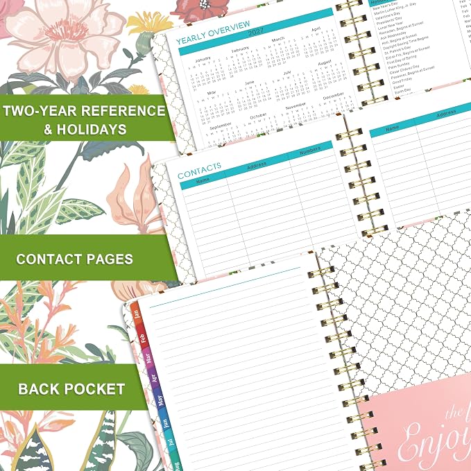 2027 Planner – Weekly ＆ Monthly Planner 2027, Jan. 2027 – Dec. 2027, 6.4" x 8.5" with Tabs, Flexible Hardcover, Thick Paper, Strong Twin-Wire Binding, Back Pocket, Inspirational Quotes ＆ Notes