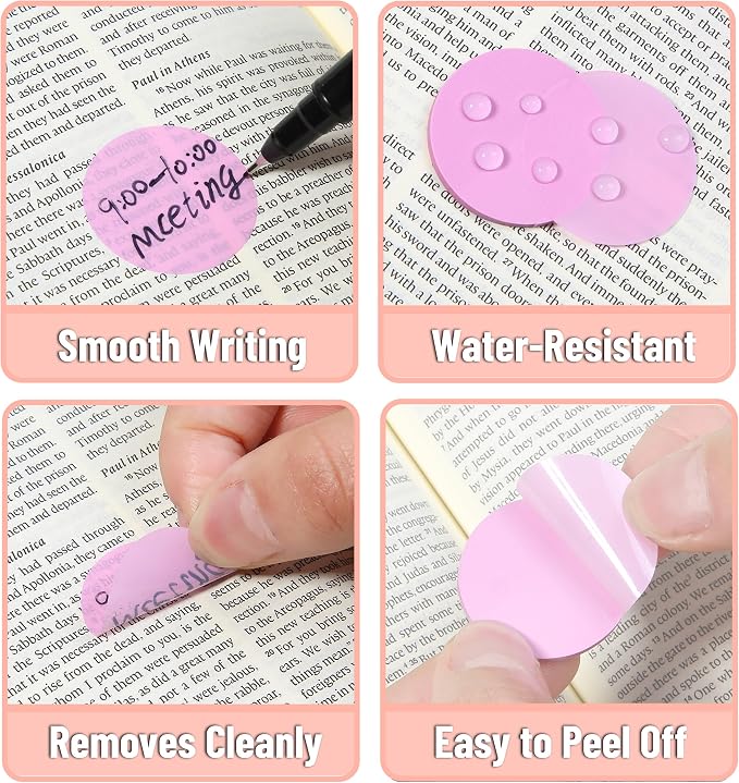 Mr. Pen- Round Transparent Sticky Notes, 1.1” Diameter, 14 Pads, 560 Sheets | Colorful, Water-Resistant See-Through Sticky Notes & Fineliner, Smooth Writing, Note Tabs for Bible Journaling, Studying
