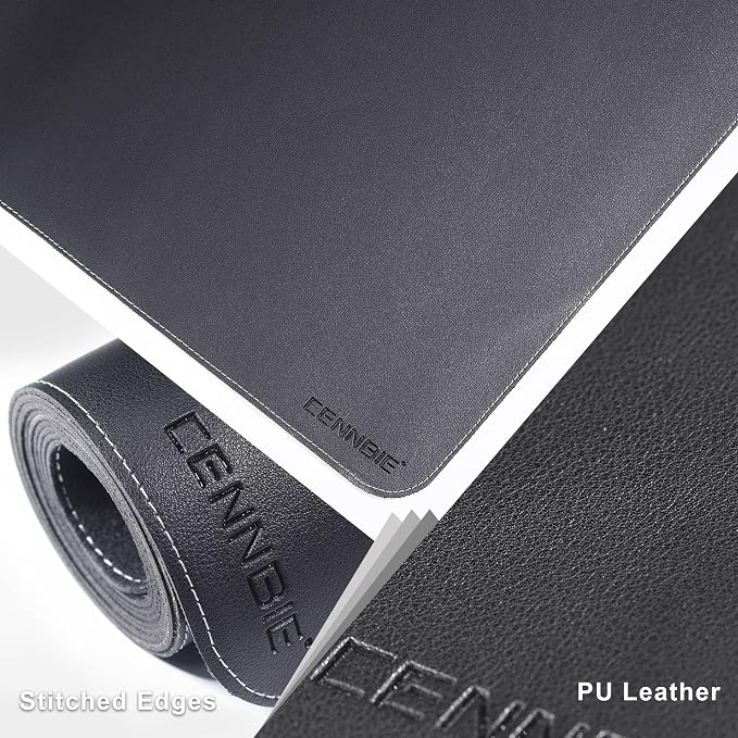 CENNBIE Leather Desk Mat, 51.2" x 16" Desk Pad for Full Desk (Black) | Premium stitched edges resist wear. Easy to clean. Protects desk from spills, stains ,scratches. Smooth glide. Office & home.