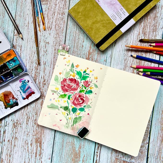 tumuarta Watercolor Sketchbook, 6x6”, 140 LB, 300GSM, 100% Cotton Paper | Cold Press, 24 Sheets,48 Pages, Plein Air Watercolor Journal For Use As Sketch book and Mixed Media Pad On The Go
