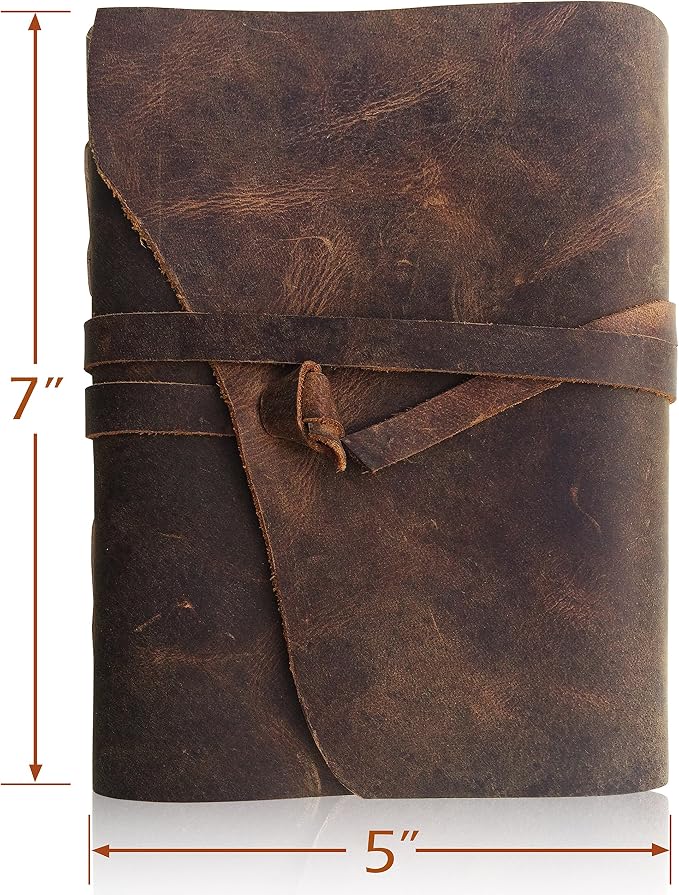 Leather Journal Writing Notebook, Vintage Handmade Bound Notepad for Men Women - Write in Plain Thick Paper, 7x5 Inch Small Blank Pages, MOONSTER® Drawing Sketchbook, Travel Diary, Unlined Note Book