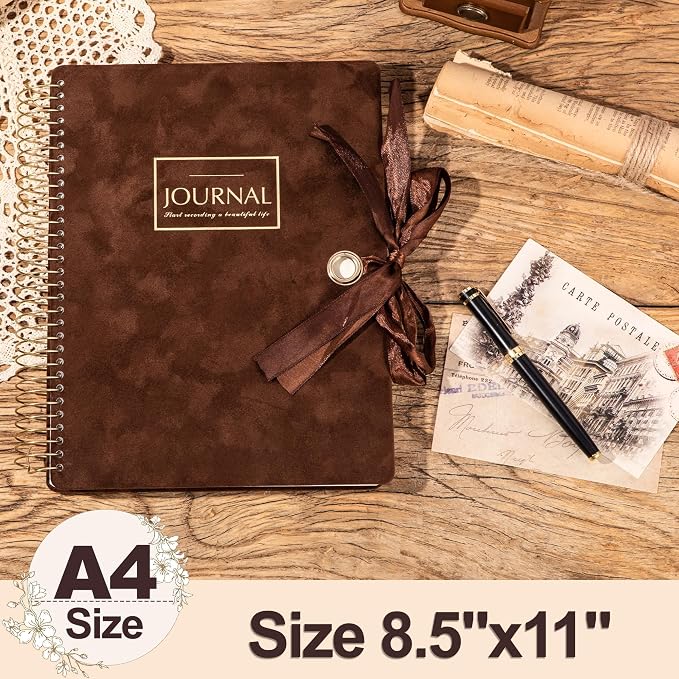 Flying Eagle Spiral Notebook, Velvet Hardcover, 8.5 x 11 in,Brown | 300 Lined pages, Vintage Journal for Women & Men, Comes with Premium Gift Box for Writing