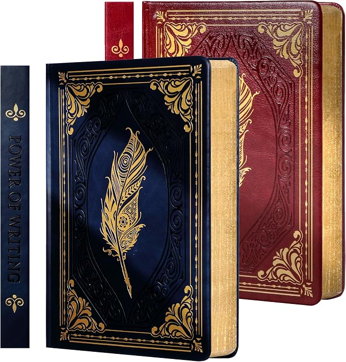 CAGIE 2 Pack Vintage Journal Notebook for Women Men Writing Diary A5 | 320 Pages Hardcover Leather with Gift Box Journaling Notebooks Thick Dream Lined Journals, 5.7 x 8.3 in