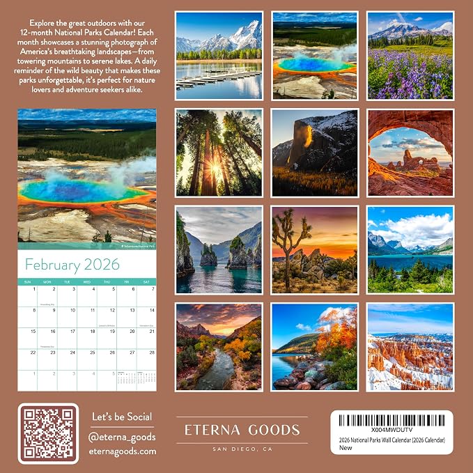 2026 National Parks Wall Calendar | Beautiful Outdoor Nature Landscapes Calendar of US State Parks Scenery for 2026, Great Calendar Stocking Stuffer Gift for Men or Women