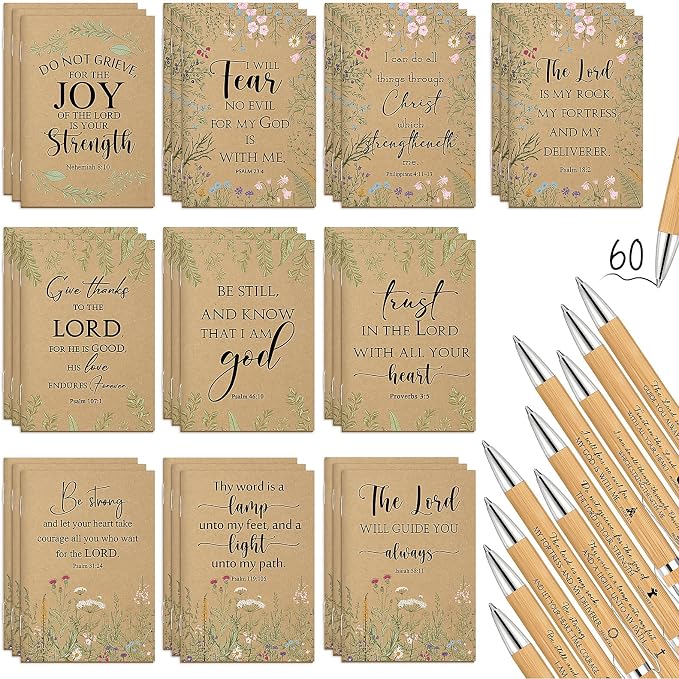 Ctosree 240 Pcs Christian Gifts Bulk for Women Bible Verse Notebook Prayer Journal Inspirational Ballpoint Pen Notepad Church Gift for Women Pastor's Wife Vbs Sunday School Back to School Gift (Brown)