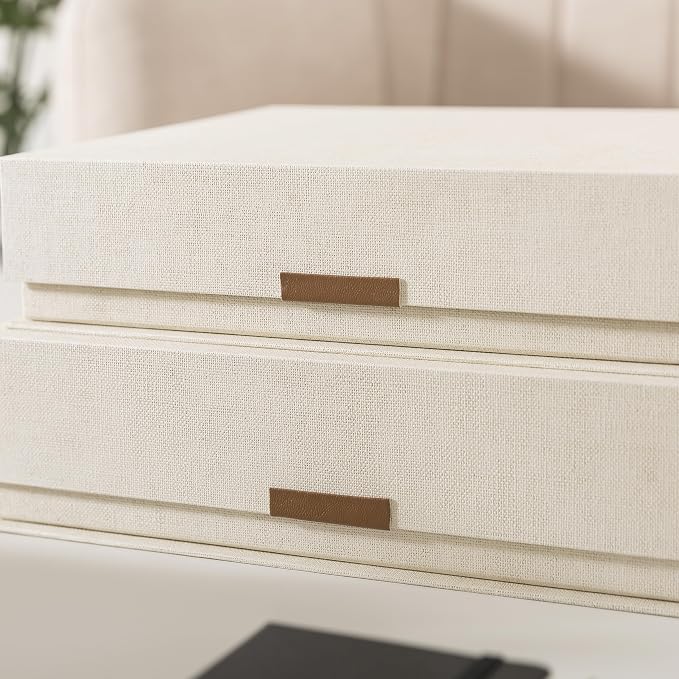 Soul & Lane - Letter Keepsake Storage Box, Magnetic Lid, Set of 2, Beige | Decorative Photo and Document Organizer, Memory Case for Pictures, Cards and Albums, Elegant Home Office Storage Holder