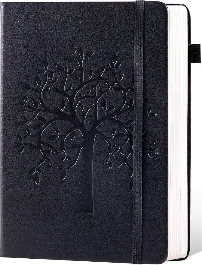 CAGIE Leather Bound Journal for Men & Women, A5 Lined Notebook with 320 Numbered Pages, 100 GSM Thick Paper, Lay Flat Hardcover Journal for Writing, Work, Travel & Daily Use (Black)