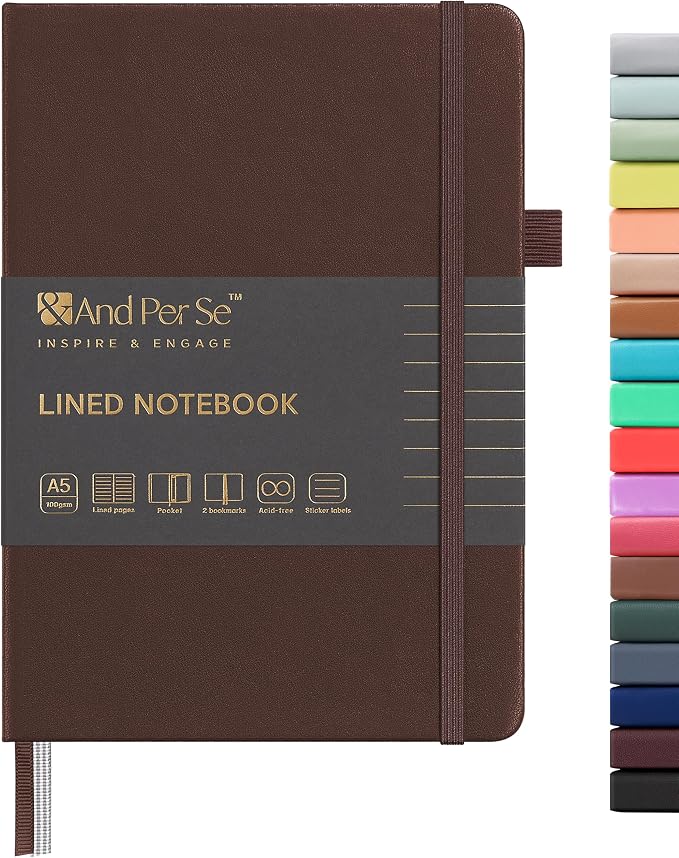 &And Per Se Lined Journal Notebook, 160 Pages, A5 5.7 x 8 inches College Ruled Thick Paper Notebook Journals for Writing, Hardcover Notebooks for Women Men Office School (1 Pack, Chocolate)