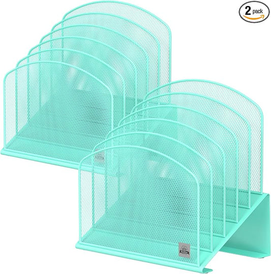Delifox Inclined Desk File Organizer,Vertical File Folder Holder Stand Metal Rack File Sorter for Office Classroom Desktop Organization (2, Aqua, 5)