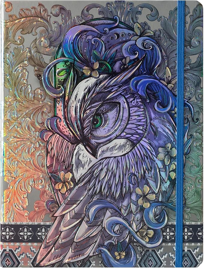 MGGAO B5 Lined Journal Notebook, Aesthetic Owl Embossed, Hardcover | Wide Ruled, 6.8" X 9.1", 192 Pages, Ribbon, Elastic Band, For Women & Men, For School & Office, Writing & Note Taking