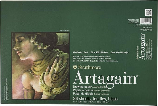 Strathmore 400 Series Tape Bound Artagain Drawing Pad, 60 lb. Medium Surface, 12 X 18 inches, Assorted Tints, 24 Sheets (445-12)