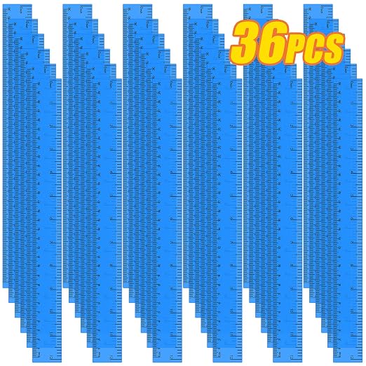 36 Pack 12 Inch Clear Blue Plastic Rulers Bulk, Transparent Metric Rulers with Centimeters and Inches, Straight Measuring Rulers for Kids Classroom School Office Home Supplies