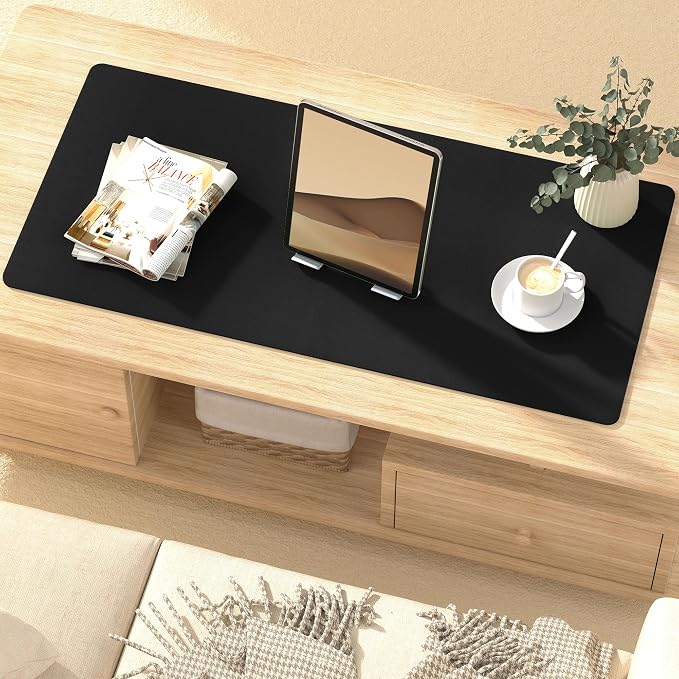 Mouse Pad Desk Protector Mat, Large PU Leather Office Desk Mat, Non-Slip Desk Pad for Keyboard and Mouse, Waterproof Desk Blotter Pad for Writing, Wide & Smooth Laptop Desk Pads, Black (17''X48'')
