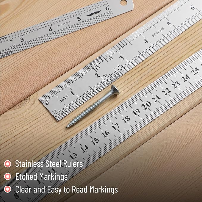 Mr. Pen- Metal Straight Edge Ruler, 3 pcs, 6", 8", 12" | Stainless Steel Ruler Set, Imperial & Metric Measurements for Drawing, Home, Office, Engineering
