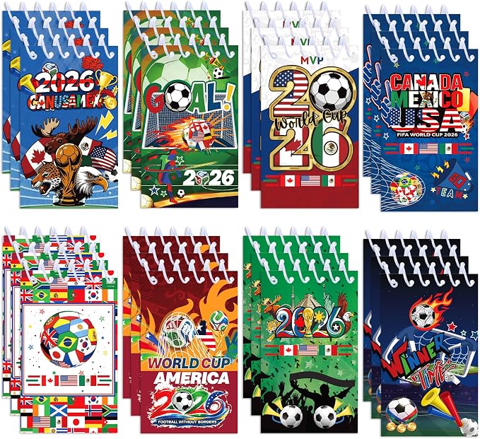 World Cup Spiral Notebooks 24 Pcs, 2.36 x 3.94 Inch Small Notebooks 16 Sheets 32 Pages, 2026 Canada Mexico Soccer Coil Memo Pads Bulk for Game Day, School Supplies, Soccer Party Favors