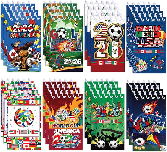 World Cup Spiral Notebooks 24 Pcs, 2.36 x 3.94 Inch Small Notebooks 16 Sheets 32 Pages, 2026 Canada Mexico Soccer Coil Memo Pads Bulk for Game Day, School Supplies, Soccer Party Favors