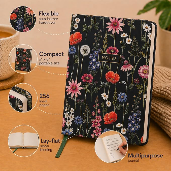 WORLD TRAVELER Eccolo A5 Hardbound Journal Notebook 256 Ivory Lined Pages | Sturdy Flexible Hardcover, 80GSM Acid-Free Ivory Pages, Smyth-Sewn Lay-Flat Binding, Ribbon Bookmark