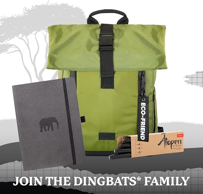 Dingbats* Wildlife Dotted Writing Journal Notebook A5 - Vegan Leather Hardcover - Ideal for Work, Travel - Pocket, Elastic Closure, & Bookmark