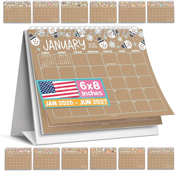 Small Desk Calendar 2026-2027 Standing Flip - 18-Month 2026 Desk Calendar Small for Home, Office & School, Standing Desks Calendars 2026-2027, Mini Desks Calendars, Back to School Teacher Gifts