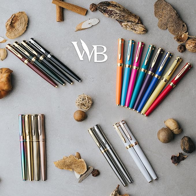 Wordsworth & Black Luxury Fountain Pen Set for Writing, Medium Nib, Bronze | Gift for Men & Women, Brass Body, 18K German Iridium, Calligraphy, Converter + 24 Ink Cartridges, Refillable, Leak-Free