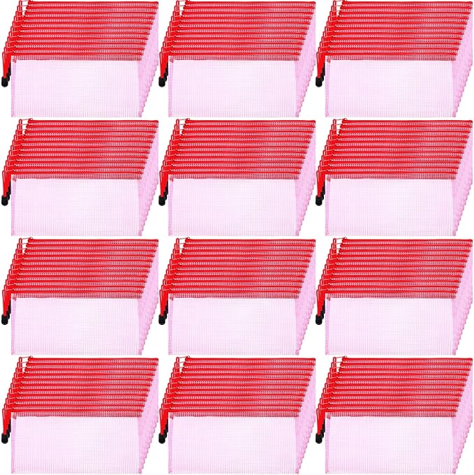 Handepo 100 Pack Mesh Zipper Pouch Pencil Pouches Bulk Clear Storage Bag Small Waterproof Purse Bag Multipurpose for Cash Board Game Passport Office(A6/9.45x4.53in,Red)