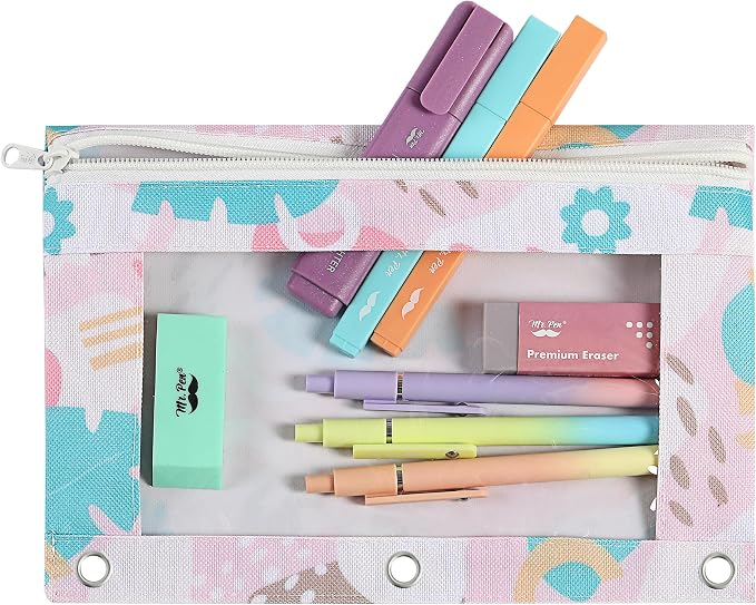 Mr. Pen- Pencil Pouch for 3 Ring Binder, 2 Pack, 10"x6.75", Smooth Zipper | Clear Window, Large Capacity Pencil Case with 3 Reinforced Grommets for School, Office, Supplies Storage | Clear Window, Large Capacity Pencil Case with 3 Reinforced Grommets f...