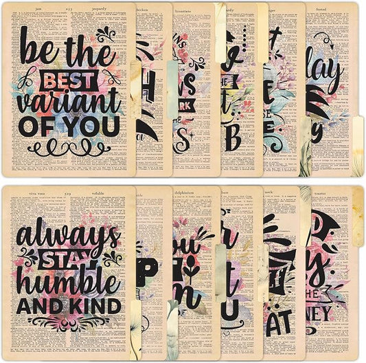 PARTH IMPEX 12 Pack Decorative File Folders, 1/3 Cut Tab (9.75” x 11.75”) | with Assorted Positions, Letter Size Paper Holders Matte Finish Laminated for Office School Work - Motivational Quotes Design