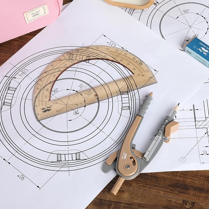 Mr. Pen- Geometry Compass and Protractor Set, 6 Inch Compass | 6 Inch Protractor, Drawing Tool for School, Clear Plastic, Easy Grip, Precision Design for Math, Art, Drafting, Architecture