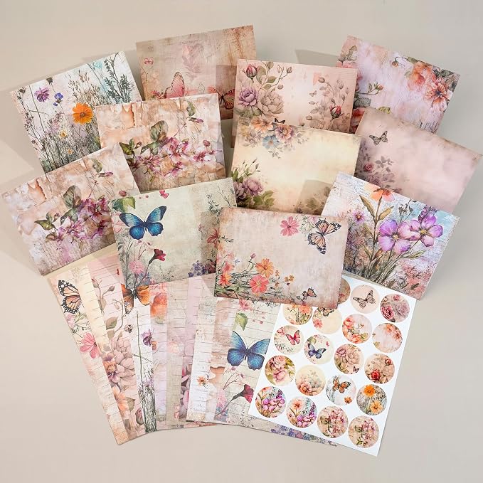 Stationery Paper Envelopes Set 160 Pcs - 50 Lined Writing Paper, 50 Envelopes, 60 Dot Stickers, Vintage/Floral/Leaf/Watercolor Multi-Style Options (STATIONERY-160PCS-VINTAGE)