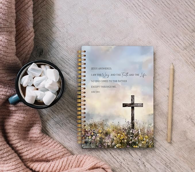 Ecezatik Wildflower Cross Christian Notebook Journal, John 14:6 Bible Notebook for Note Taking, Christian Gifts for Women, Religious Scripture Spiral Journal 5.5x8.3 Inch