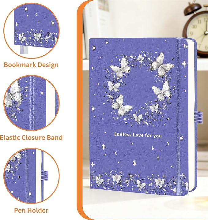 Mlife Lined Journal Notebook for Women & Men,A5 Hardcover PU Leather Journals for Writing,100 GSM Thick Paper, Perfect for College,Work,Office Supplies,Buterfly Style