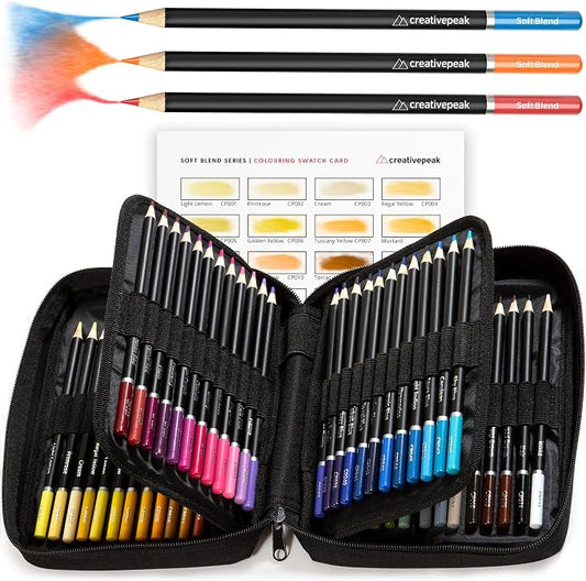 Creativepeak Premium Colored Pencils for Kids & Adults Coloring Books - 72 Vibrant Colors with Swatch Card - Professional Coloring Pencil Set with Soft Wax Cores & Zip-Up Travel Case
