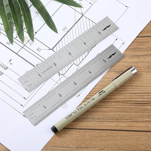 Mr. Pen- Machinist Ruler, 6 Inch, 2 Pack, Stainless Steel Imperial | Precision Measuring Tool, 1/8", 1/16", 1/32", 1/64" Graduation for Engineering, Carpentry, Drafting, Office, School
