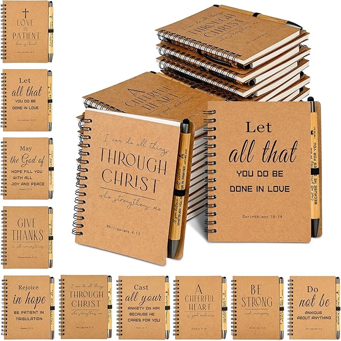 INSADA 10 Sets of Christian Spiral Notebooks Bulk Prayer Journals with Pens Small Lined Notepad (5.43”x4.33”) - Christian Gifts for Church Members, Bible Study Groups & Church Families