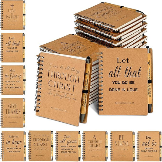 INSADA 10 Sets of Christian Spiral Notebooks Bulk Prayer Journals with Pens Small Lined Notepad (5.43”x4.33”) - Christian Gifts for Church Members, Bible Study Groups & Church Families