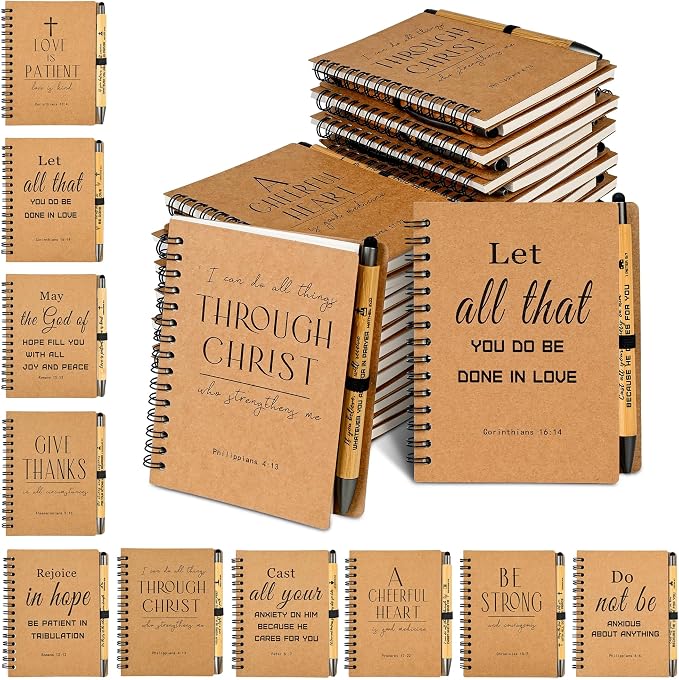 INSADA 60 Sets of Christian Spiral Notebooks Bulk Prayer Journals with Pens Small Notepad (5.43”x4.33”) - Christian Gifts for Church Members, Bible Study Groups & Church Families