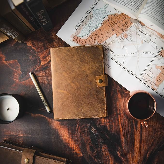 Modest Goods Refillable Leather Journal | Premium Lined A5 Notebook Cover | 200 Ruled Writing Pages | Card Holder Slot | Leather Bound Journals for Men & Women, Best Gift Travel Diary, Cool Planner