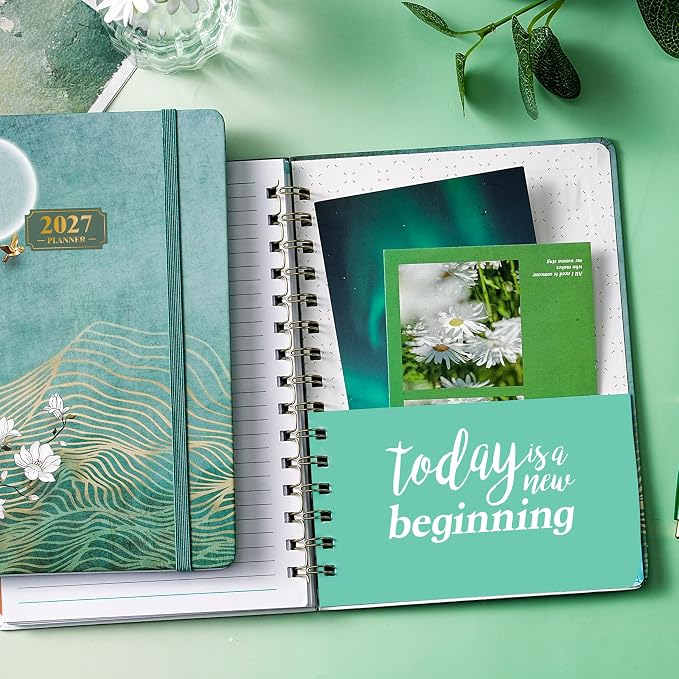 2027 Planner - JAN. 2027 - DEC. 2027, 2027 Planner Weekly and Monthly, Weekly and Monthly Planner with Colorful Tabs, Premium Paper, Twin-wire Binding - Hardcover (6.4" x 8.5", Green, Back Pocket)