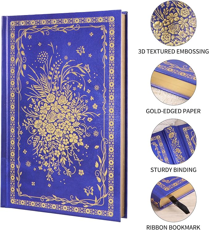 Hardcover Notebook Journal with 224 Pages, A5 Lined Journal for Smooth Writing, Aesthetic Royal Blue Baroque Floral Notebook Journal, Elegant Journal for Women & Men