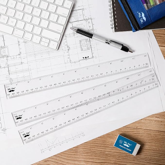 Mr. Pen- Plastic Rulers, 12 Inch, 3 Pack, Easy-to-Read Markings | Scratch-Resistant Design with Inches and Centimeters, Durable Transplant Rulers for Crafting Office & School, School Supplies