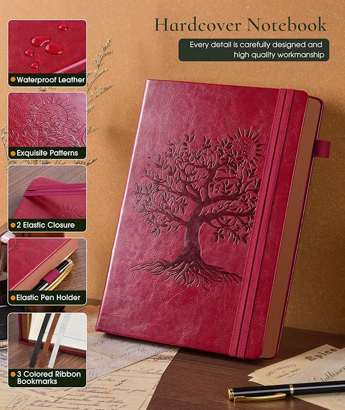 PAIBAS Vintage Leather Journal with 300 Numbered Pages,B5 Lined Journal for Men Women,Daily Journals for Writing,College Ruled Notebook for Work,School,Note taking,Travel Diary,Large (7" x 10")