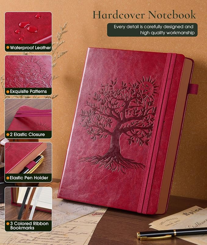 Vintage Leather Journal - 300 Page Lined Journal Notebook with Numbered Pages, A5 Notebook for Women Men,Travel Diary,Daily Journals for Writing, Note Taking, School & Work (5.8" x 8.3")