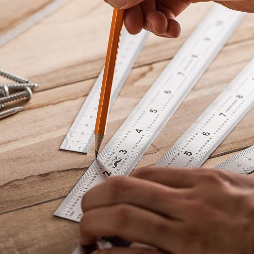 Mr. Pen- Machinist Ruler, 4 Pack, (6, 8, 12, 14 Inch) | Stainless Steel Metric & Imperial, Precision Measuring Tool, 1/64", 1/32", 0.5 mm Graduation for Engineering, Carpentry