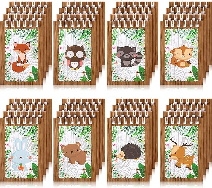 Clabby 32 Pieces Mini Notebooks for Kids Woodland Party Favors, Woodland Animal Mini Notepads Forest Animals Spiral Notebook Owl Raccoon Squirrel Rabbit Decor for Kids Classroom (Cute Style)