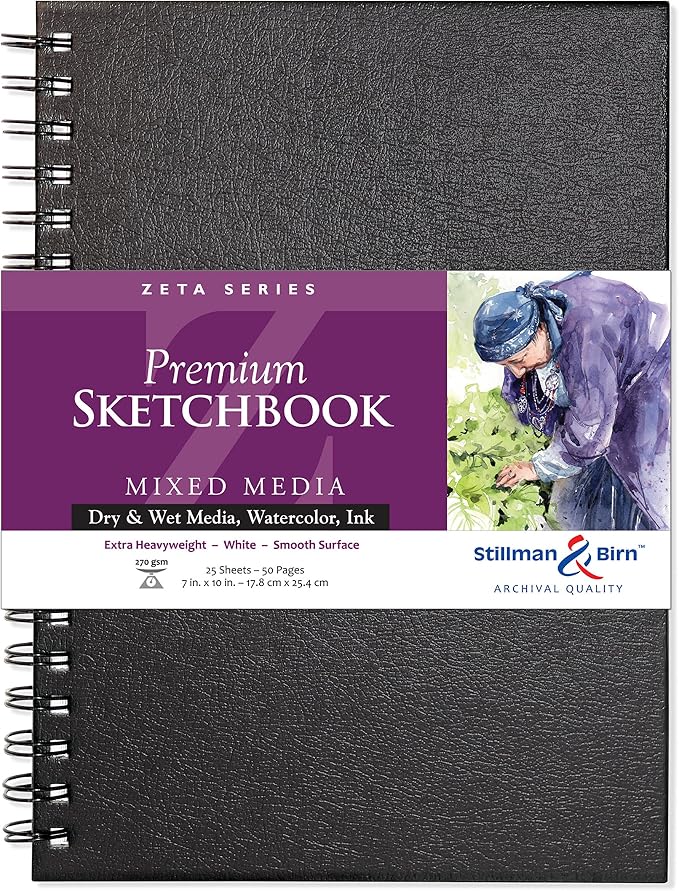 Stillman & Birn Zeta Series Wirebound Sketchbook, 7" x 10", 270 gsm (Extra Heavyweight), White Paper, Smooth Surface